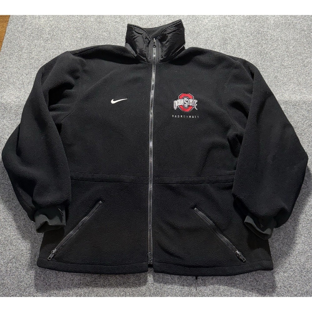 Vtg Nike Ohio State Basketball Mens M Black Fleece Zip Up Y2K Player Issue